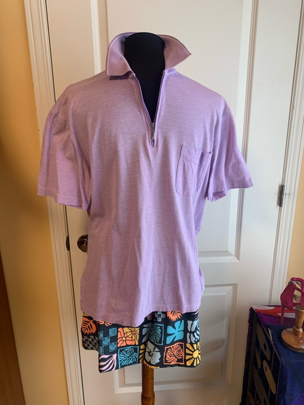 George Black Swim Trunks with Multicolor Tropical Block Print